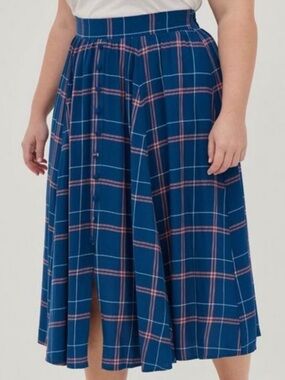 TORRID | Blue Plaid Maxi Button-Front Skirt with Pink Accents | Rayon | 1X